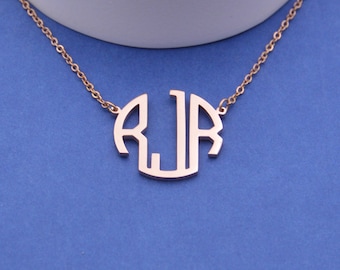 Bold Monogram Necklace, Dainty Monogram Initials Necklace, Custom 4/5" Monogram Necklace, Birthday Gift For Her, Made in USA