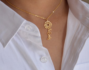 Collier prénom fleur de soleil personnalisé, collier fleur de soleil, collier prénom, cadeau personnalisé pour maman, cadeau d'anniversaire, fabriqué aux États-Unis