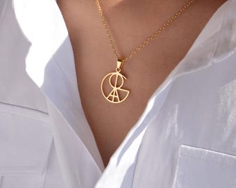 Gold Initials Logo Necklace,Personalized Christmas Gift For Women,Made in USA