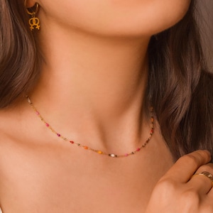 Dainty Lesbian Pride Necklace, Femme Rainbow Colors, Subtle Queer Jewelry