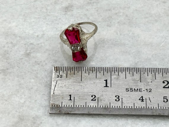 Antique 1920s Ruby & Diamond 14k White Gold Filig… - image 4