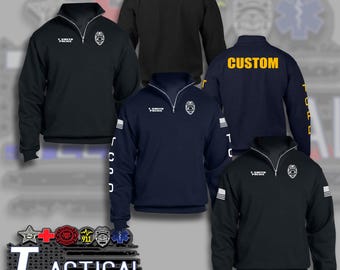 Custom First Responder Quarter-Zip Cadet Collar Sweatshirt Custom Badge - Change the Text - Choose your Colors