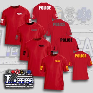 Instructor { POLICE } - Red Short Sleeve Performance Tee - Customize Text - Optional Badge