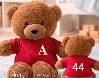 Personalized Teddy Bear with Custom Name on Shirt – 26cm Bear Gift for Baby – Custom Text Stuffed Animal, Couples Gift