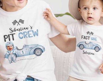 Fast One Birthday Matching Shirt, First Birthday Shirt, Race Car Birthday Tee, Two Fast Birthday Bodysuit with custom face