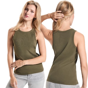Geripptes Tanktop für Damen - Ärmelloses Top aus Stretch-Baumwolle, weiches Strick-Freizeithemd, minimale Alltagsdamenbekleidung