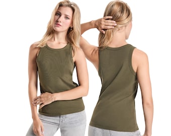 Geripptes Tanktop für Damen - Ärmelloses Top aus Stretch-Baumwolle, weiches Strick-Freizeithemd, minimale Alltagsdamenbekleidung
