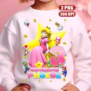 Princess Peach, Super Mario PNG Personalized Birthday T-Shirt Digital Design, Digital Birthday Shirt 300DPI