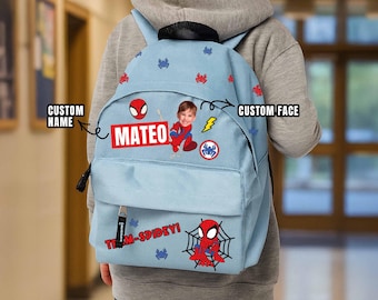 Personalized School Backpack with Name and Custom Photo – Kids Spiderman Backpack – Spiderman Back to School Gift