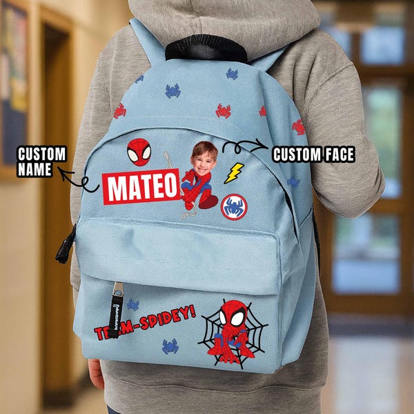 Personalized School Backpack with Name and Custom Photo – Kids Spiderman Backpack – Spiderman Back to School Gift