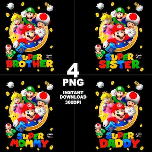 SUPER MARIO PNG Personalisierte Geburtstag T-Shirt Digitales Design, Super Mama, Super Papa, Super Schwester, Super Bruder