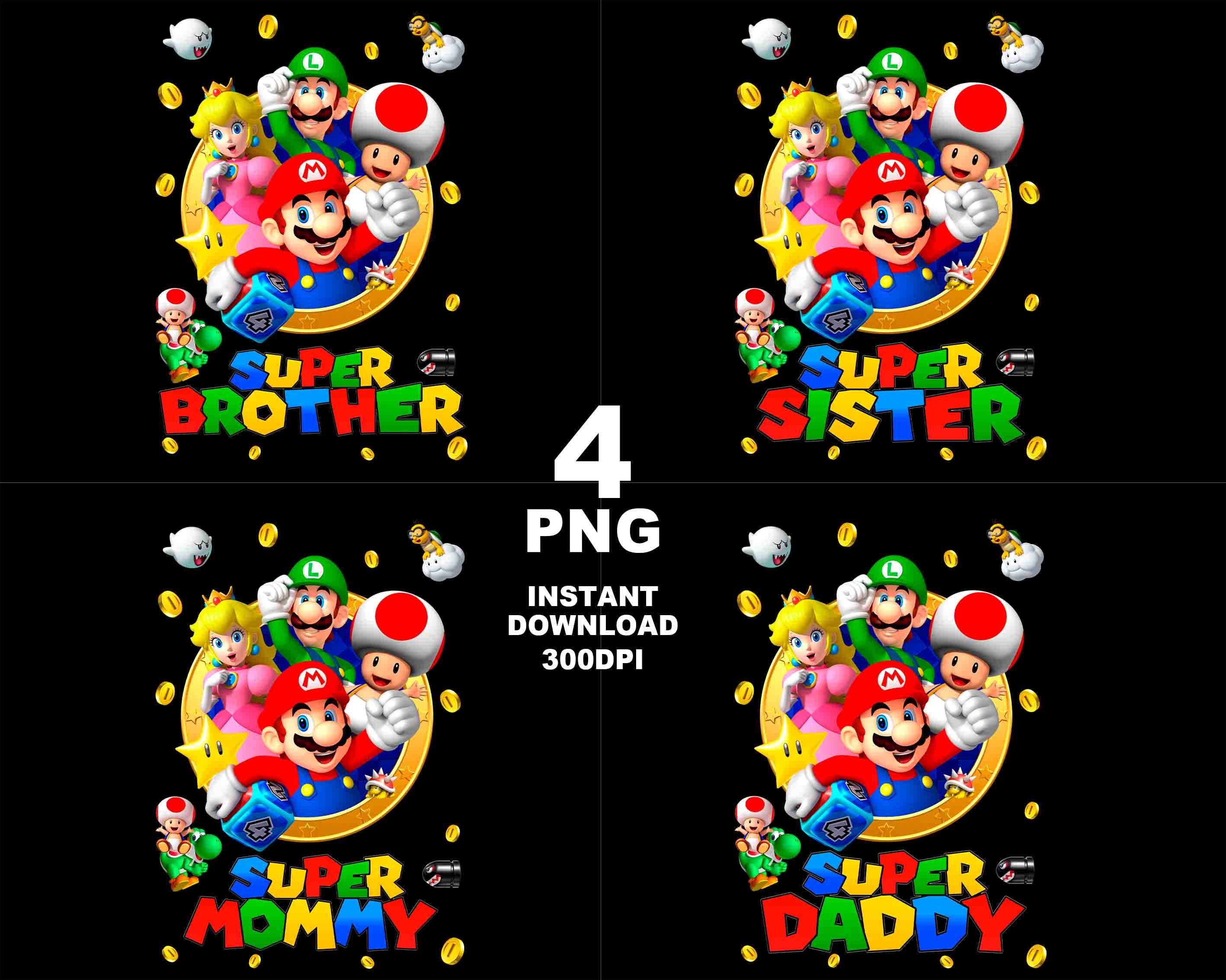 SUPER MARIO PNG Personalized Birthday T-Shirt Digital Design, Super Mommy, Super Daddy, Super Sister, Super Brother