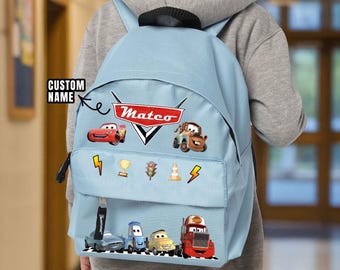 Cars Personalized School Backpack with Name – Kids Cars Backpack – Cars Back to School Gift