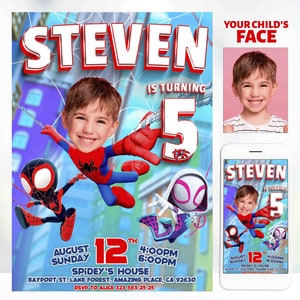 Invitación con foto de cumpleaños de Spiderman Spidey, foto personalizada para niño
