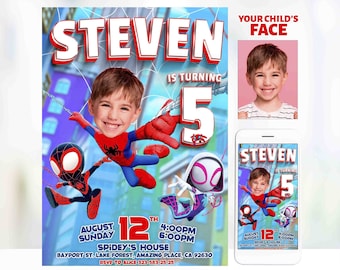 Spiderman Spidey Birthday Photo Invitation, Custom Photo for Boy