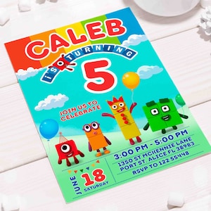 Numberblocks Birthday Invitation, Canva Template, Mobile Size, Label Tag thank you image 6