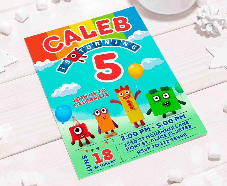 Numberblocks Birthday Invitation, Canva Template, Mobile Size, Label Tag thank you image 6