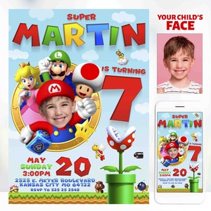 Invito fotografico compleanno Super Mario, foto personalizzata, Mario Kart, Luigi, Peach, File digitale