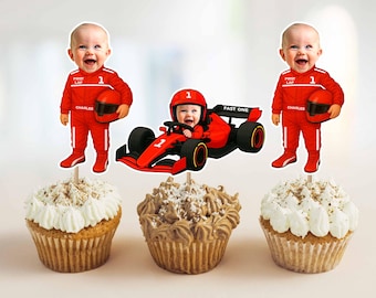 Custom Photo Racing Driver Cupcake Toppers: Fast One Theme