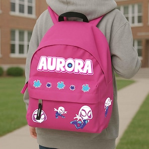 Ghost Spiderman Personalized School Backpack with Name – Kids Gwen Backpack – Spiderman Back to School Gift