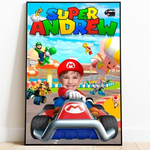 SUPER MARIO Kids Custom Portrait, Custom Photo, Mario Kart Poster, Luigi, Peach, Digital File