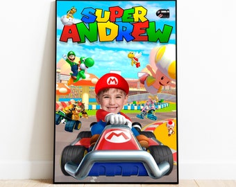 SUPER MARIO Kids Custom Portrait, Custom Photo, Mario Kart Poster, Luigi, Peach, Digital File