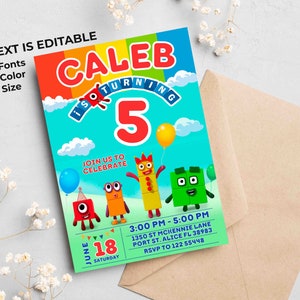 Numberblocks Birthday Invitation, Canva Template, Mobile Size, Label Tag thank you image 2