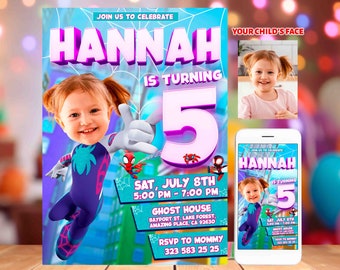 Ghost Spiderman Spidey Birthday Photo Invitation, Custom Photo for Girl