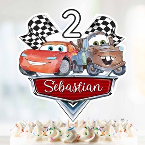 Watercolor Cars Cake Topper | Canva Template | Mater, Mcqueen
