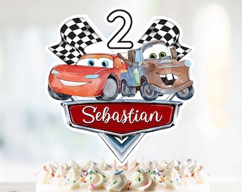 Watercolor Cars Cake Topper | Canva Template | Mater, Mcqueen