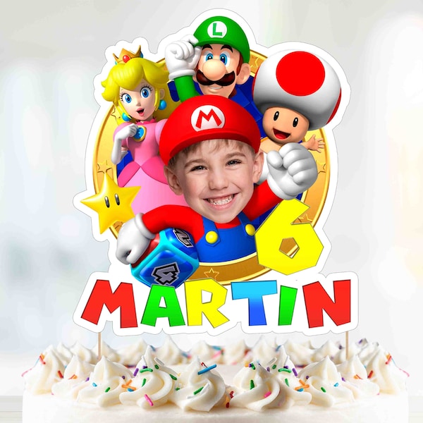 Topper de gâteau Super Mario | Topper à gâteau numérique | Topper de gâteau d’anniversaire | Topper de gâteau photo personnalisé |