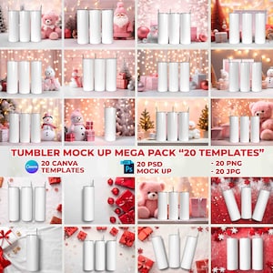 Mockupbundel 20 Oz Skinny Tumbler: canva- en PSD-sjablonen (digitale download)