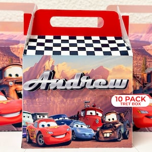 10 voitures à pignon personnalisées Mater Lightning Mcqueen, boîte cadeau fête, boîte friandises