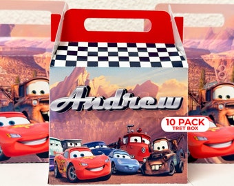 Personalised 10 Gable Box Cars Mater Lightning Mcqueen, Party Box Gift, Treat Box