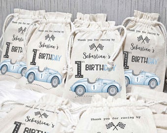 Fast One Birthday Favor Bags: Race Car Party Decorations, Two Fast Favor Bags Light Blue theme
