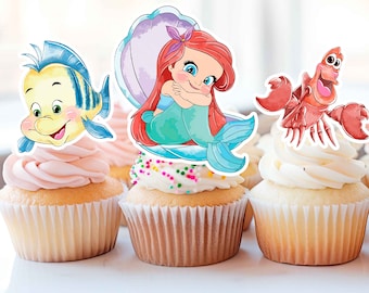 Paquete de vectores de sirena acuarela. Cupcake Toppers Mermid Vectores separados, svg y png 300dpi