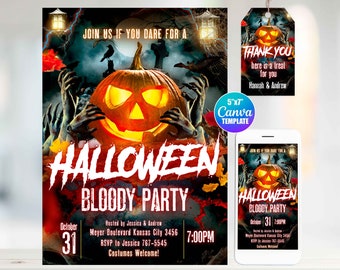 Może przedstawiać: Zaproszenie na imprezę Halloweenową z przerażającą dynią i dłońmi zombie. Zaproszenie na "Bloody Party" 31 października o 19:00. Adres: Meyer Boulevard Kansas City 3456. Proszę o potwierdzenie uczestnictwa do Jessici pod numerem 767-5545. Kostiumy mile widziane.
