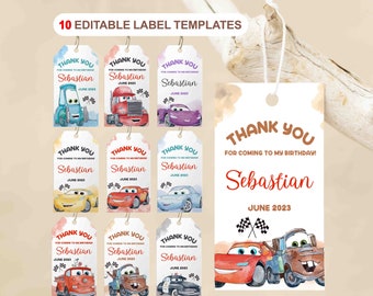 Watercolor Cars Printable Birthday Gift Tag Label Template