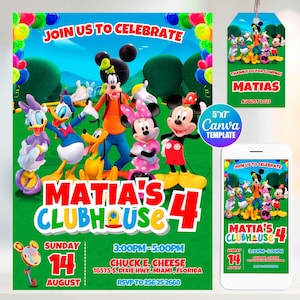Invito di compleanno di Topolino, modello Canva, formato mobile, etichetta "grazie"