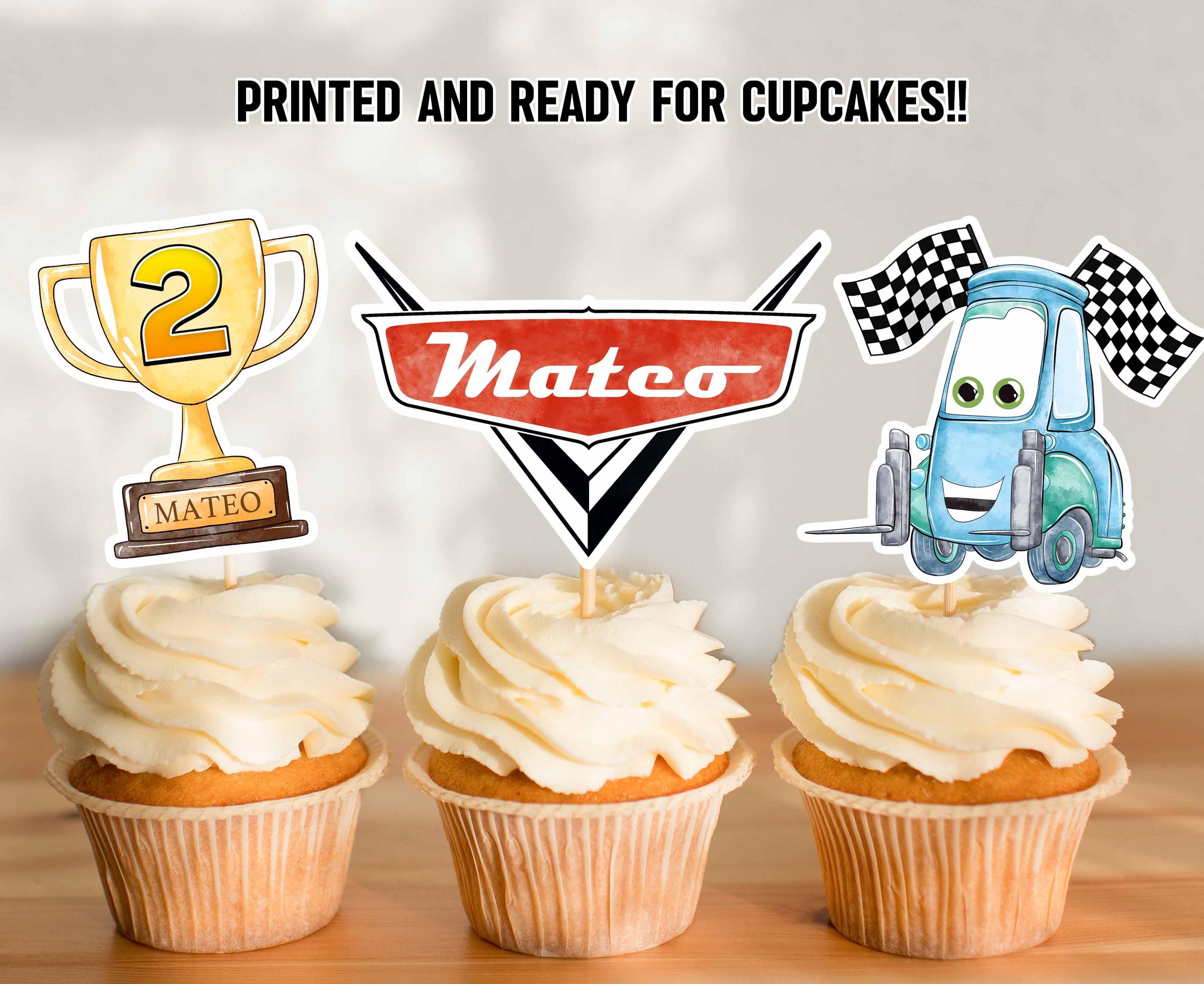 Cars Printed Custom Cupcake Toppers – Race Car Birthday Theme ...