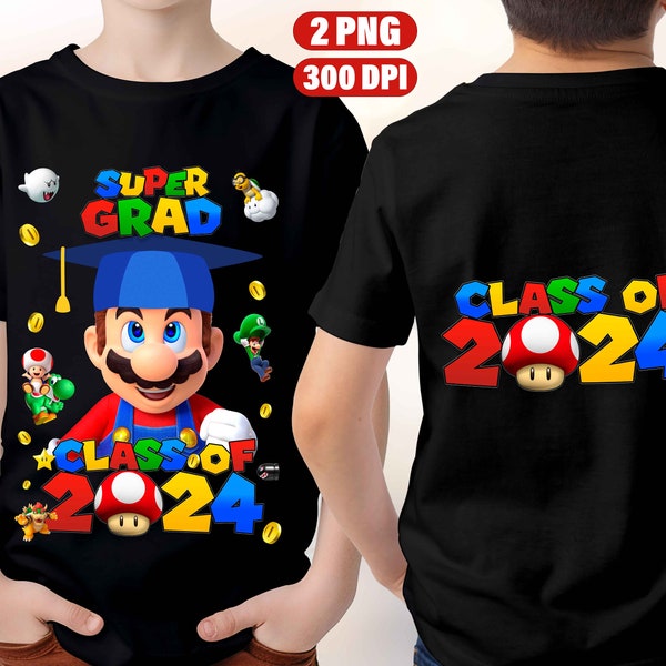 SUPER MARIO PNG Graduation T-Shirt Digital Design, Class of 2024, Digital Shirt Design 300DPI, Instant Download