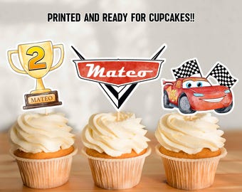 Cars Printed Custom Cupcake Toppers – Race Car Birthday Theme – Personalized Cars Cupcake Toppers