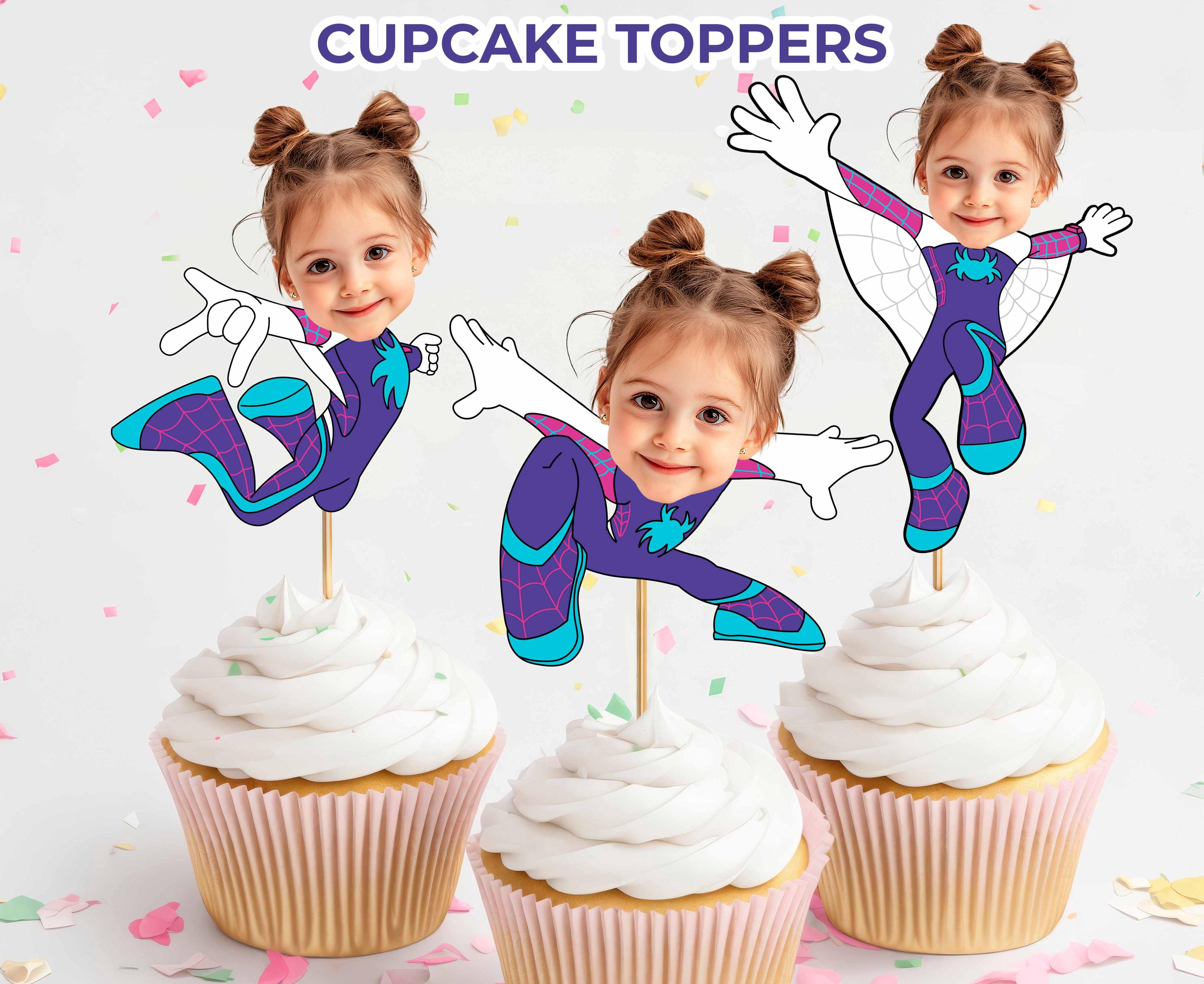 Ghost Spider Pack of 24 Cupcake Toppers, Photographic Paper, or Ghost Spidey Digital Toppers