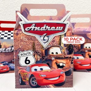 10 voitures à pignon personnalisées Mater Lightning Mcqueen, boîte cadeau fête, boîte friandises