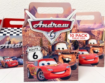 Personalised 10 Gable Box Cars Mater Lightning Mcqueen, Party Box Gift, Treat Box