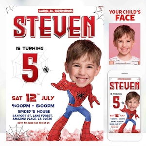 Spiderman Spidey Birthday Photo Invitation, Custom Photo for Boy