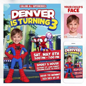 Spiderman Spidey Birthday Photo Invitation, Custom Photo for Boy