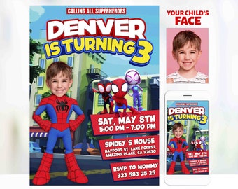 Spiderman Spidey Birthday Photo Invitation, Custom Photo for Boy