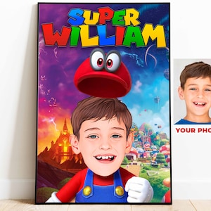 SUPER MARIO Kids Custom Portrait, Custom Photo, Mario Kart Poster, Luigi, Peach, Digital File