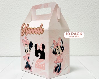 Personalizado 12 Gable Box Acuarela Minnie Mouse, Regalo de caja de fiesta, Caja de golosinas